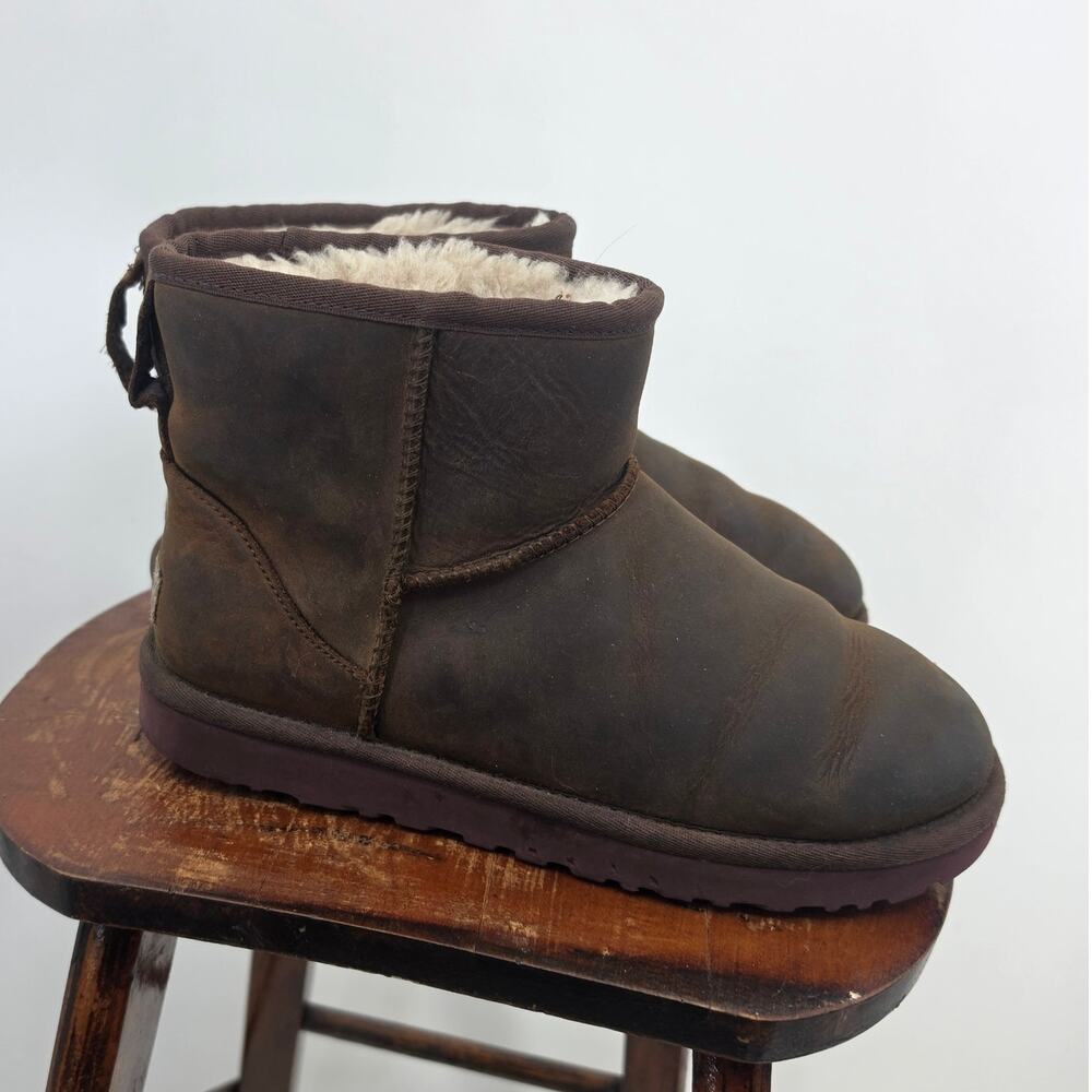Ugg Brown Leather Ankle Boots Size 8 Brown Winter